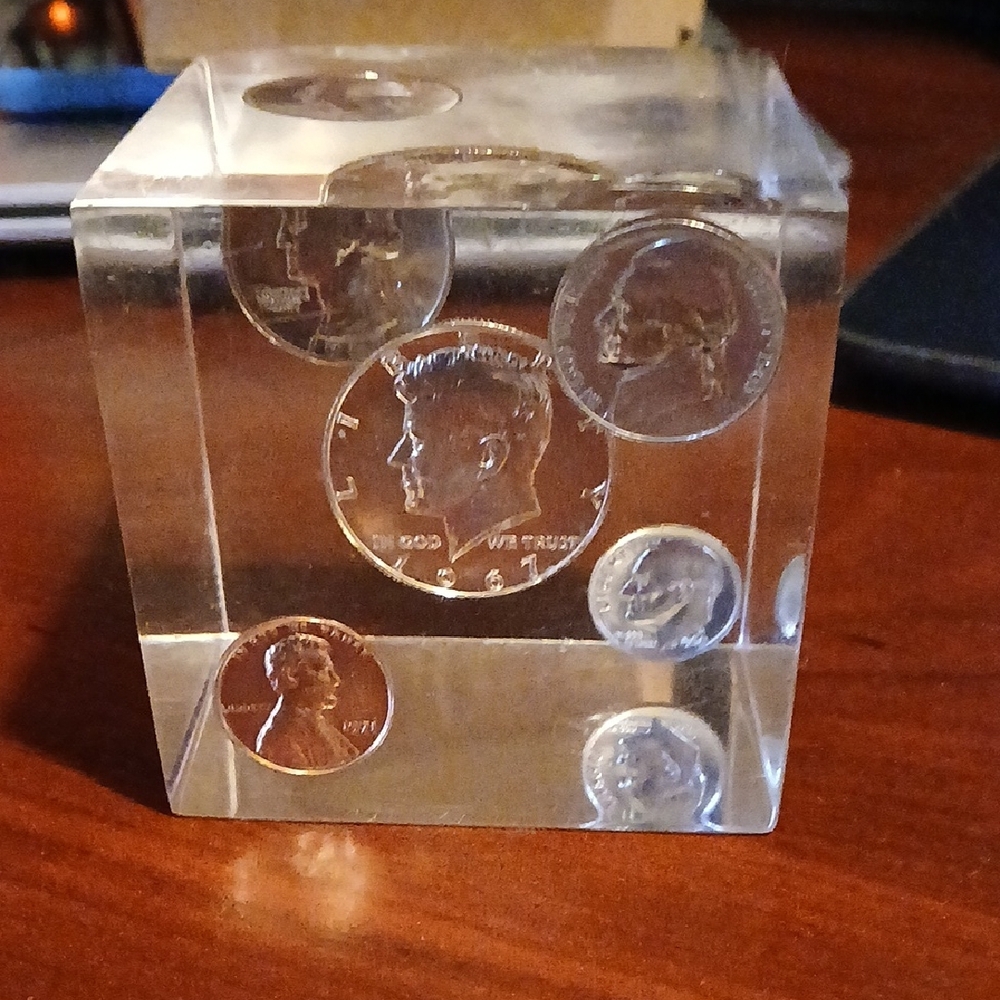 Source Unknown Transparent Coin Display Cube